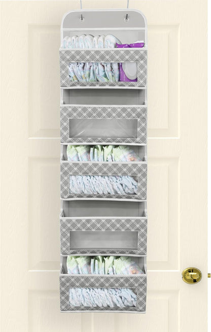 5 Clear Window Pocket Over Door Hanging Organizer, Gray
