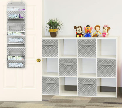 5 Clear Window Pocket Over Door Hanging Organizer, Gray