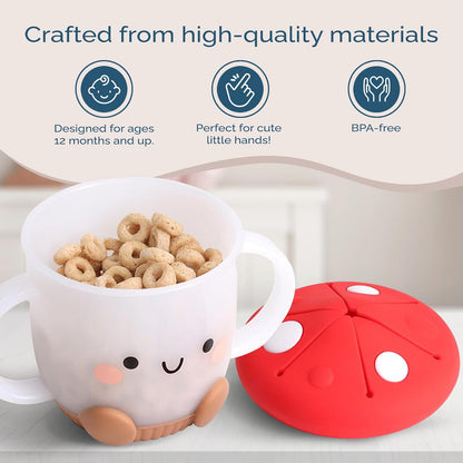 Toddler Snack Cup, Spill-Proof w/Soft Silicone Lid, Mushroom