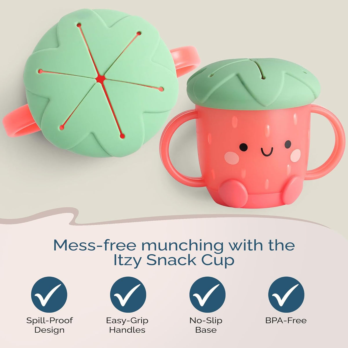 Toddler Snack Cup, Spill-Proof w/Soft Silicone Lid, Mushroom
