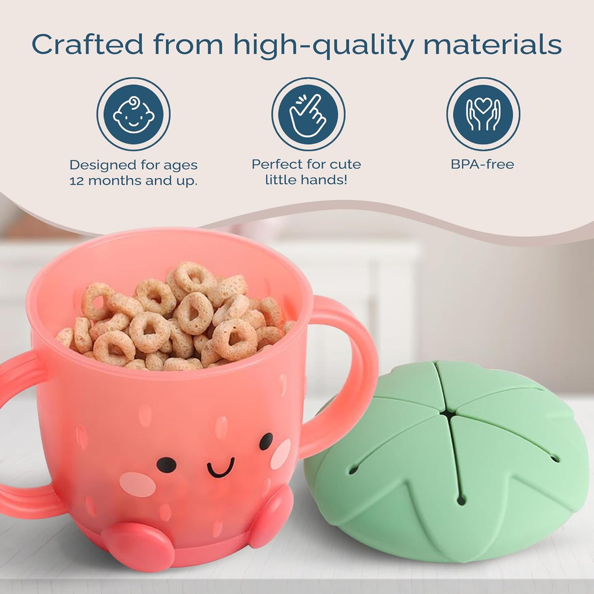 Toddler Snack Cup, Spill-Proof w/Soft Silicone Lid, Mushroom