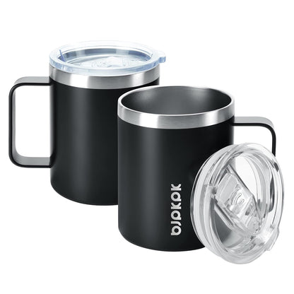 2PCS Insulated Coffee Mug with Lid, 12oz Stainless Steel Tumbler | Travel Coffee Mug with Handle, Vacuum Insulated Tumbler Cup for Camping, Office, Home, BPA Free Lid, Hot & Cold