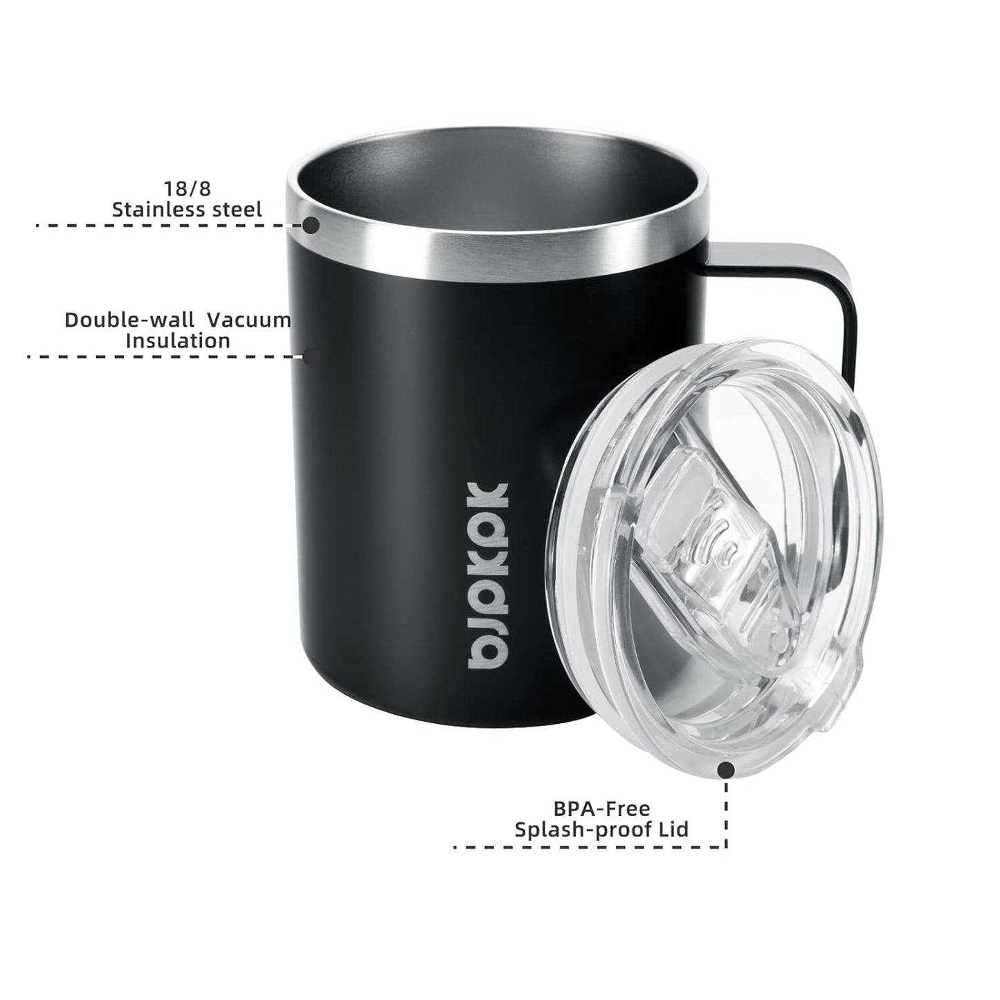 2PCS Insulated Coffee Mug with Lid, 12oz Stainless Steel Tumbler | Travel Coffee Mug with Handle, Vacuum Insulated Tumbler Cup for Camping, Office, Home, BPA Free Lid, Hot & Cold