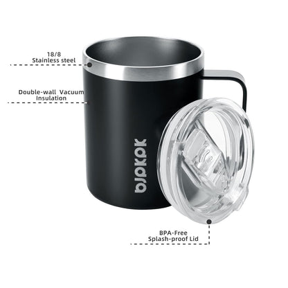 2PCS Insulated Coffee Mug with Lid, 12oz Stainless Steel Tumbler | Travel Coffee Mug with Handle, Vacuum Insulated Tumbler Cup for Camping, Office, Home, BPA Free Lid, Hot & Cold