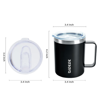 2PCS Insulated Coffee Mug with Lid, 12oz Stainless Steel Tumbler | Travel Coffee Mug with Handle, Vacuum Insulated Tumbler Cup for Camping, Office, Home, BPA Free Lid, Hot & Cold