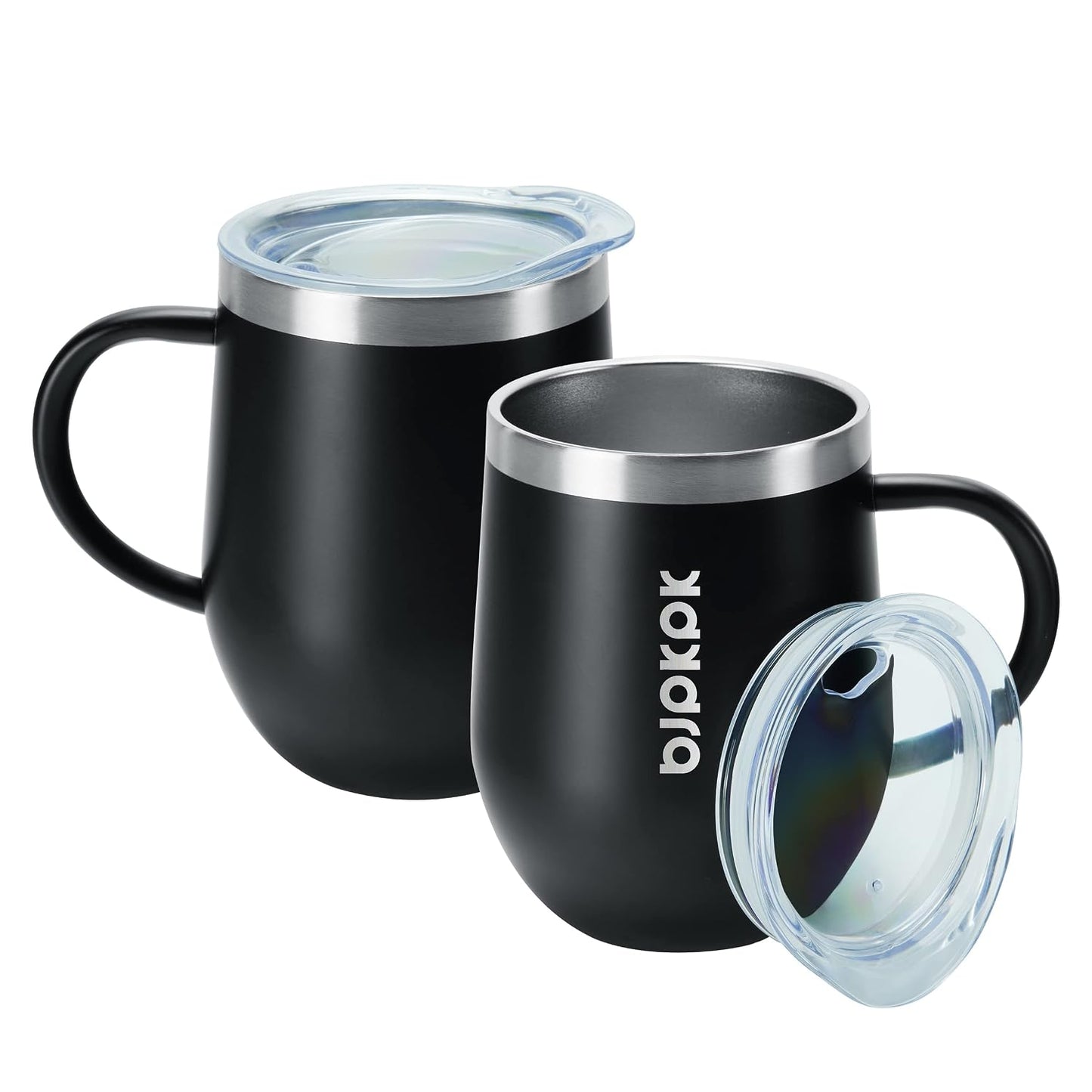 2PCS Insulated Coffee Mug with Lid, 12oz Stainless Steel Tumbler | Travel Coffee Mug with Handle, Vacuum Insulated Tumbler Cup for Camping, Office, Home, BPA Free Lid, Hot & Cold
