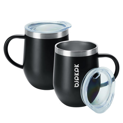 2PCS Insulated Coffee Mug with Lid, 12oz Stainless Steel Tumbler | Travel Coffee Mug with Handle, Vacuum Insulated Tumbler Cup for Camping, Office, Home, BPA Free Lid, Hot & Cold