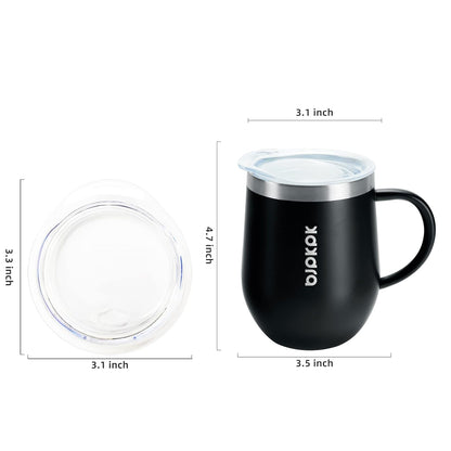 2PCS Insulated Coffee Mug with Lid, 12oz Stainless Steel Tumbler | Travel Coffee Mug with Handle, Vacuum Insulated Tumbler Cup for Camping, Office, Home, BPA Free Lid, Hot & Cold