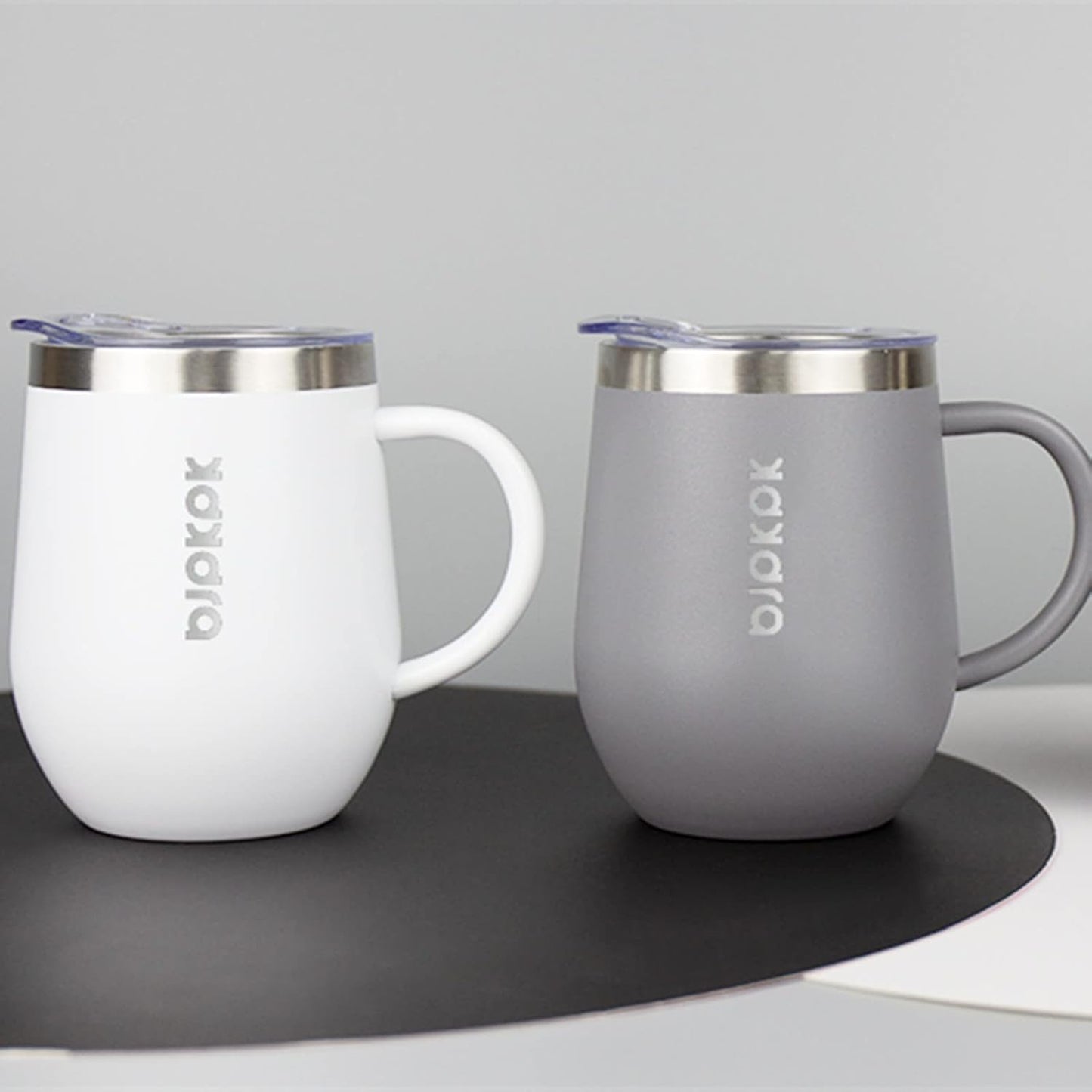 2PCS Insulated Coffee Mug with Lid, 12oz Stainless Steel Tumbler | Travel Coffee Mug with Handle, Vacuum Insulated Tumbler Cup for Camping, Office, Home, BPA Free Lid, Hot & Cold
