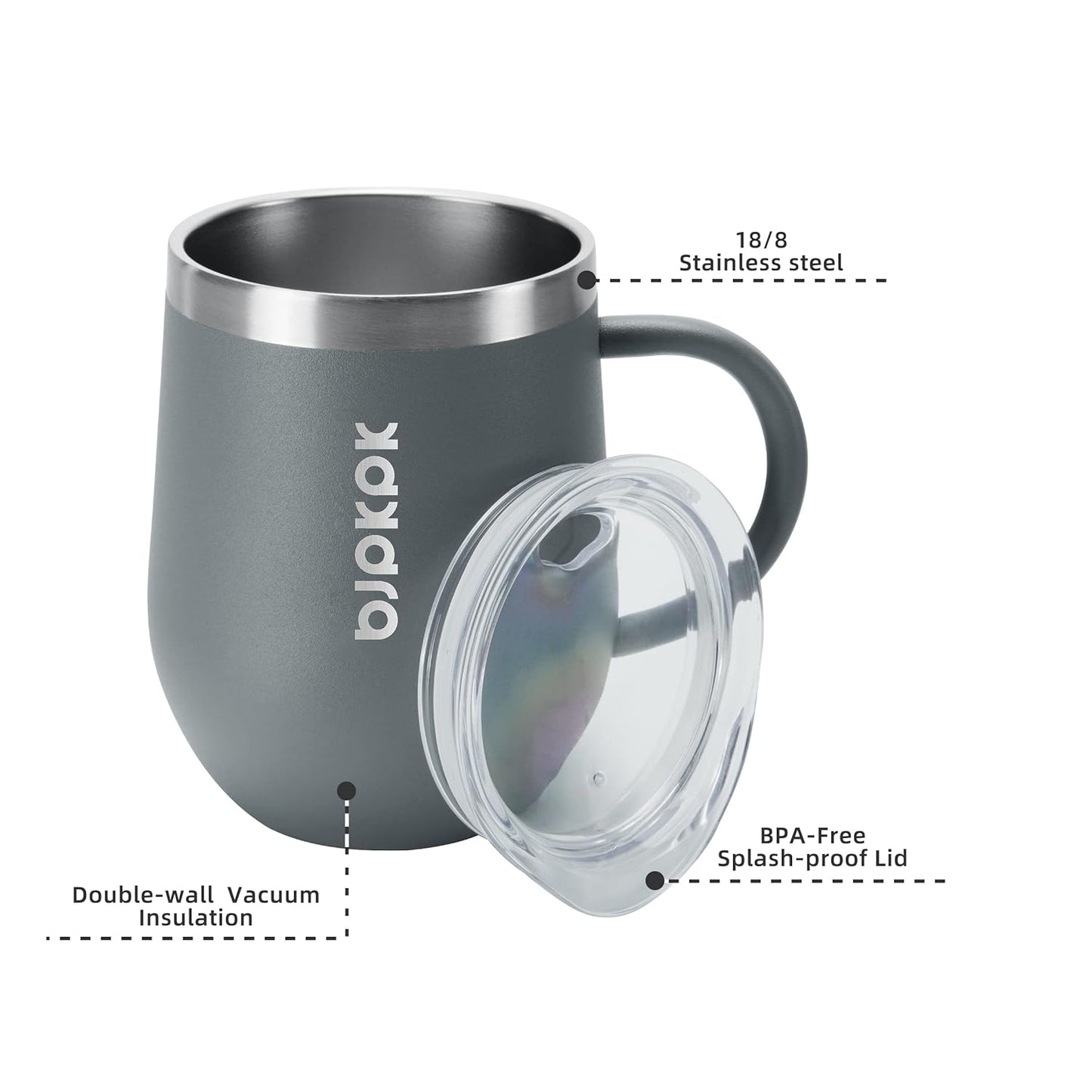 2PCS Insulated Coffee Mug with Lid, 12oz Stainless Steel Tumbler | Travel Coffee Mug with Handle, Vacuum Insulated Tumbler Cup for Camping, Office, Home, BPA Free Lid, Hot & Cold