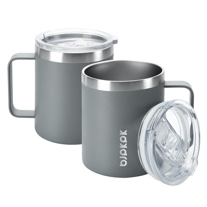2PCS Insulated Coffee Mug with Lid, 12oz Stainless Steel Tumbler | Travel Coffee Mug with Handle, Vacuum Insulated Tumbler Cup for Camping, Office, Home, BPA Free Lid, Hot & Cold