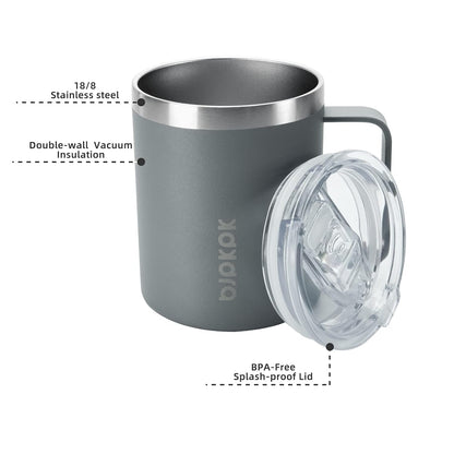 2PCS Insulated Coffee Mug with Lid, 12oz Stainless Steel Tumbler | Travel Coffee Mug with Handle, Vacuum Insulated Tumbler Cup for Camping, Office, Home, BPA Free Lid, Hot & Cold