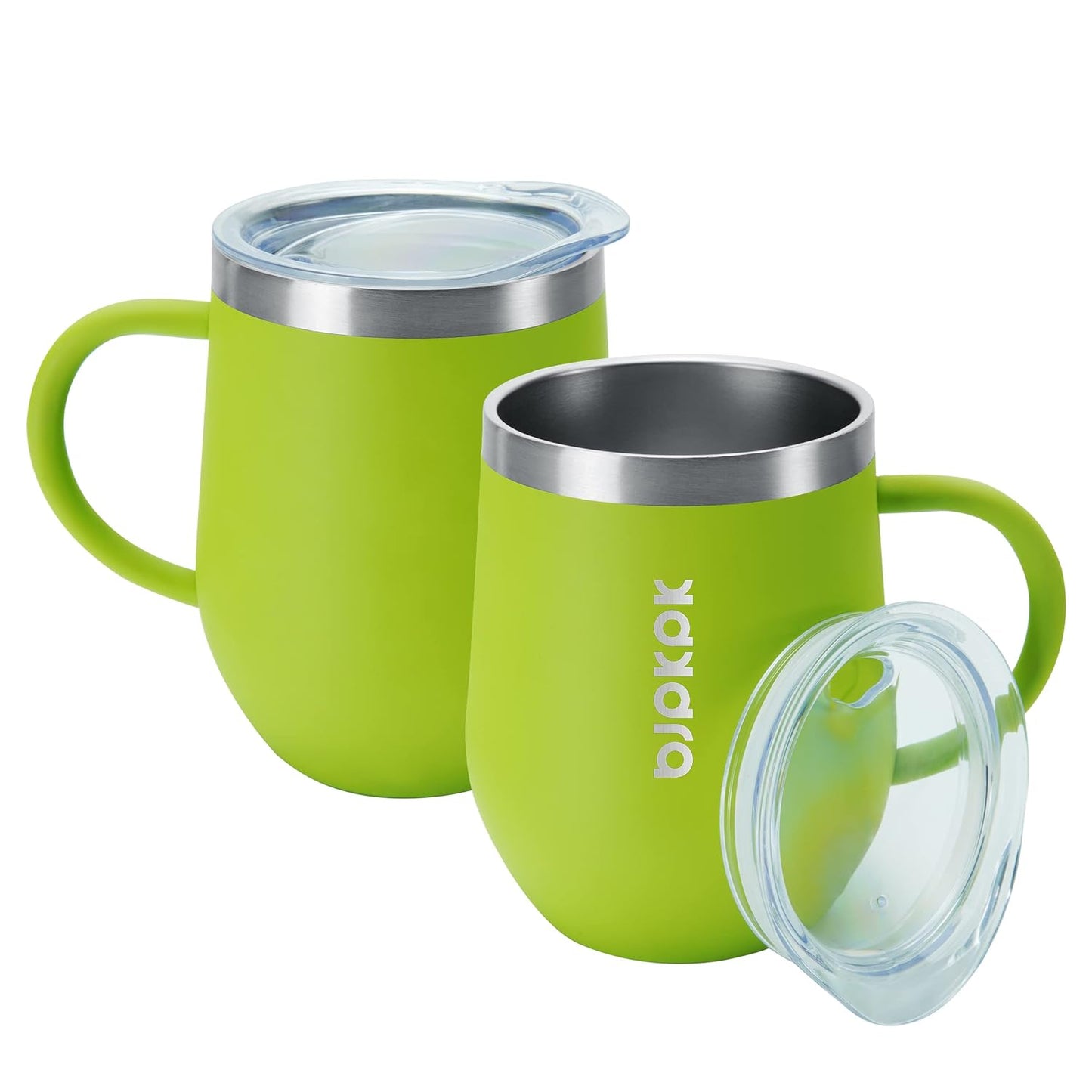 2PCS Insulated Coffee Mug with Lid, 12oz Stainless Steel Tumbler | Travel Coffee Mug with Handle, Vacuum Insulated Tumbler Cup for Camping, Office, Home, BPA Free Lid, Hot & Cold