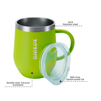 2PCS Insulated Coffee Mug with Lid, 12oz Stainless Steel Tumbler | Travel Coffee Mug with Handle, Vacuum Insulated Tumbler Cup for Camping, Office, Home, BPA Free Lid, Hot & Cold