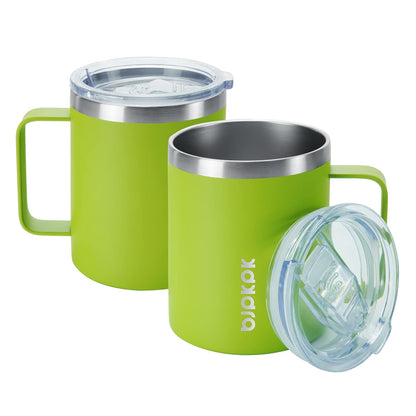 2PCS Insulated Coffee Mug with Lid, 12oz Stainless Steel Tumbler | Travel Coffee Mug with Handle, Vacuum Insulated Tumbler Cup for Camping, Office, Home, BPA Free Lid, Hot & Cold