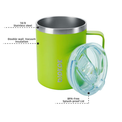 2PCS Insulated Coffee Mug with Lid, 12oz Stainless Steel Tumbler | Travel Coffee Mug with Handle, Vacuum Insulated Tumbler Cup for Camping, Office, Home, BPA Free Lid, Hot & Cold
