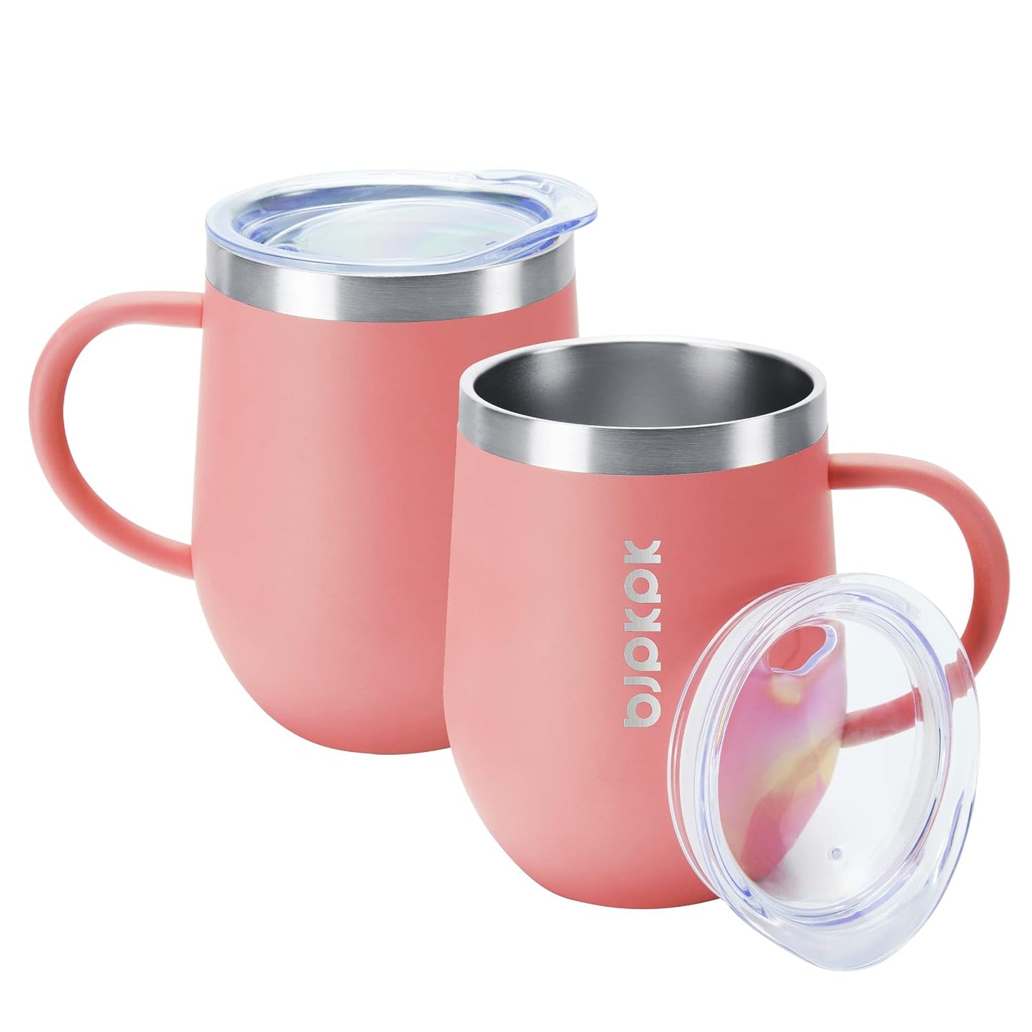2PCS Insulated Coffee Mug with Lid, 12oz Stainless Steel Tumbler | Travel Coffee Mug with Handle, Vacuum Insulated Tumbler Cup for Camping, Office, Home, BPA Free Lid, Hot & Cold