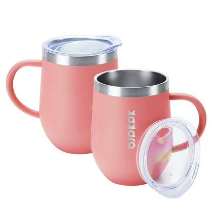 2PCS Insulated Coffee Mug with Lid, 12oz Stainless Steel Tumbler | Travel Coffee Mug with Handle, Vacuum Insulated Tumbler Cup for Camping, Office, Home, BPA Free Lid, Hot & Cold