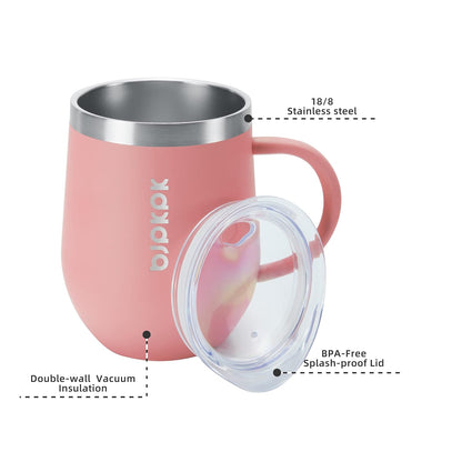 2PCS Insulated Coffee Mug with Lid, 12oz Stainless Steel Tumbler | Travel Coffee Mug with Handle, Vacuum Insulated Tumbler Cup for Camping, Office, Home, BPA Free Lid, Hot & Cold