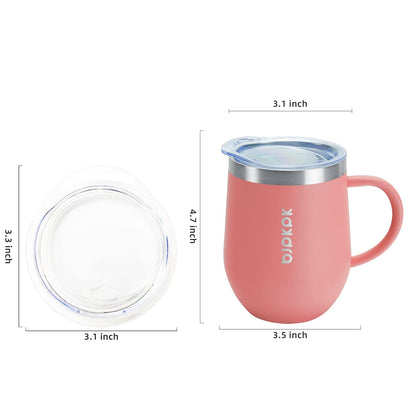 2PCS Insulated Coffee Mug with Lid, 12oz Stainless Steel Tumbler | Travel Coffee Mug with Handle, Vacuum Insulated Tumbler Cup for Camping, Office, Home, BPA Free Lid, Hot & Cold