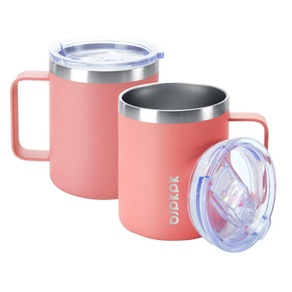 2PCS Insulated Coffee Mug with Lid, 12oz Stainless Steel Tumbler | Travel Coffee Mug with Handle, Vacuum Insulated Tumbler Cup for Camping, Office, Home, BPA Free Lid, Hot & Cold