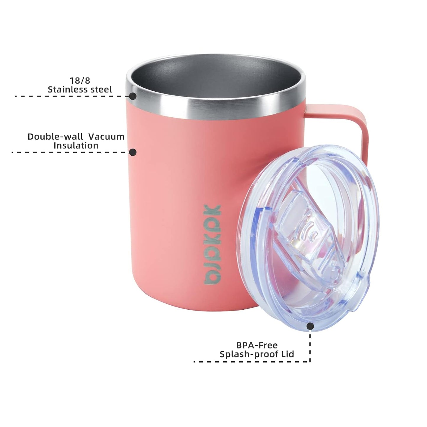 2PCS Insulated Coffee Mug with Lid, 12oz Stainless Steel Tumbler | Travel Coffee Mug with Handle, Vacuum Insulated Tumbler Cup for Camping, Office, Home, BPA Free Lid, Hot & Cold