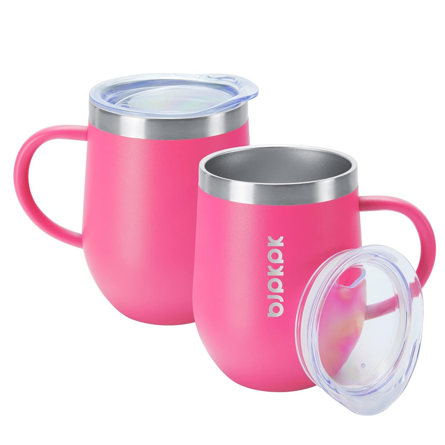 2PCS Insulated Coffee Mug with Lid, 12oz Stainless Steel Tumbler | Travel Coffee Mug with Handle, Vacuum Insulated Tumbler Cup for Camping, Office, Home, BPA Free Lid, Hot & Cold