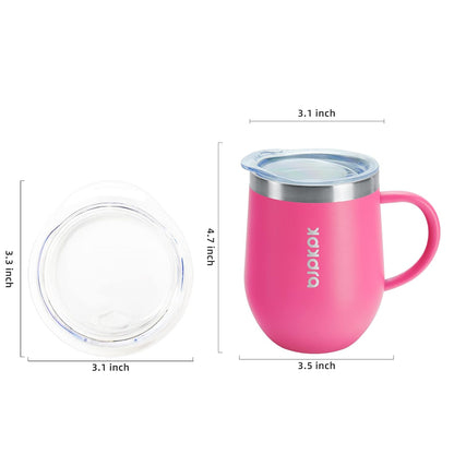 2PCS Insulated Coffee Mug with Lid, 12oz Stainless Steel Tumbler | Travel Coffee Mug with Handle, Vacuum Insulated Tumbler Cup for Camping, Office, Home, BPA Free Lid, Hot & Cold