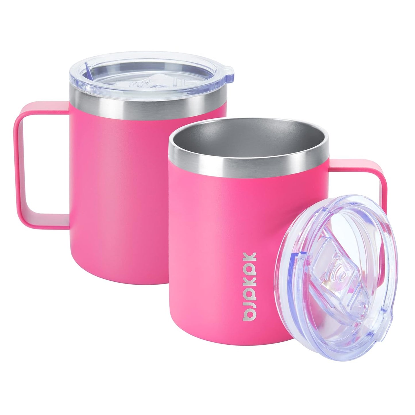 2PCS Insulated Coffee Mug with Lid, 12oz Stainless Steel Tumbler | Travel Coffee Mug with Handle, Vacuum Insulated Tumbler Cup for Camping, Office, Home, BPA Free Lid, Hot & Cold