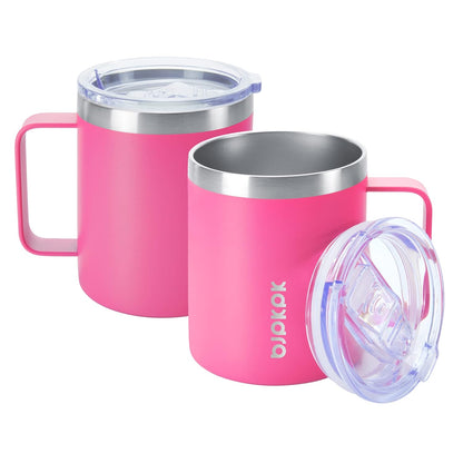 2PCS Insulated Coffee Mug with Lid, 12oz Stainless Steel Tumbler | Travel Coffee Mug with Handle, Vacuum Insulated Tumbler Cup for Camping, Office, Home, BPA Free Lid, Hot & Cold
