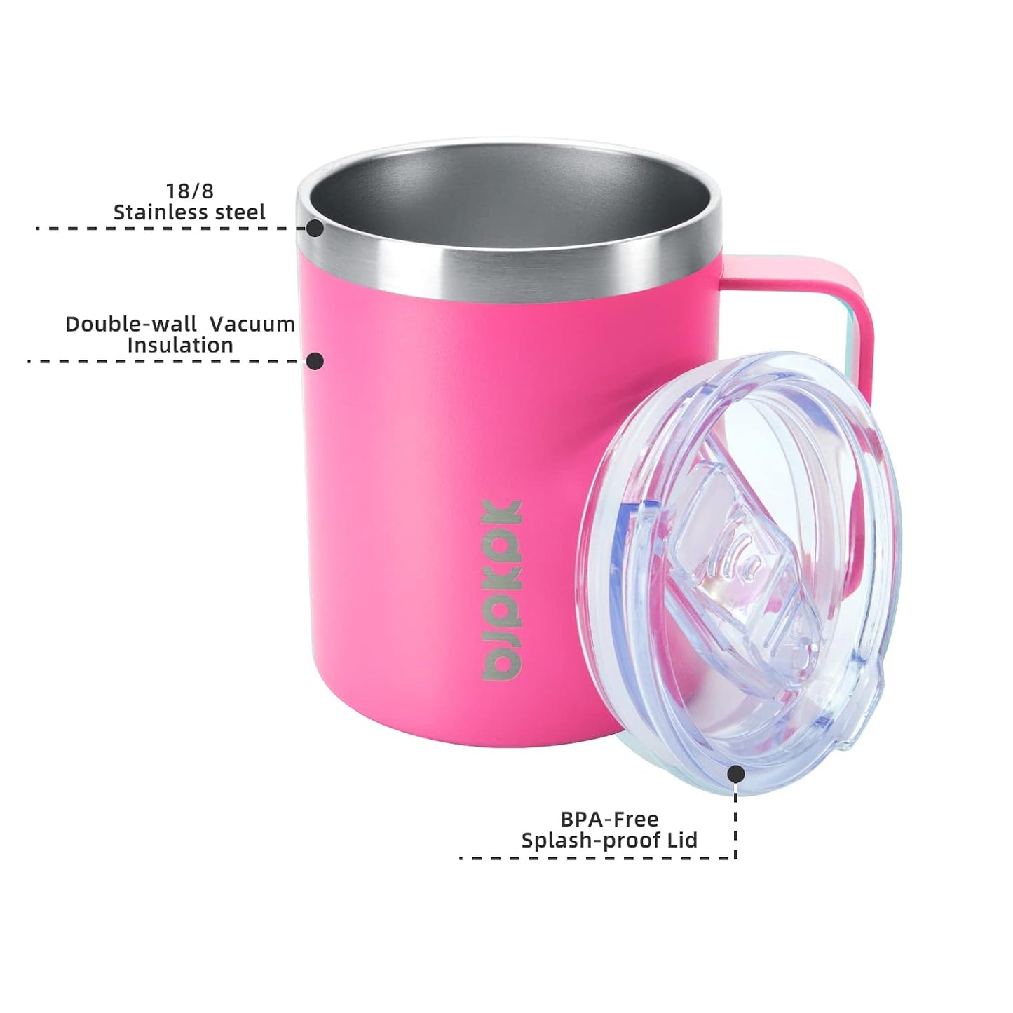 2PCS Insulated Coffee Mug with Lid, 12oz Stainless Steel Tumbler | Travel Coffee Mug with Handle, Vacuum Insulated Tumbler Cup for Camping, Office, Home, BPA Free Lid, Hot & Cold