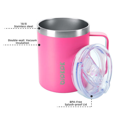 2PCS Insulated Coffee Mug with Lid, 12oz Stainless Steel Tumbler | Travel Coffee Mug with Handle, Vacuum Insulated Tumbler Cup for Camping, Office, Home, BPA Free Lid, Hot & Cold