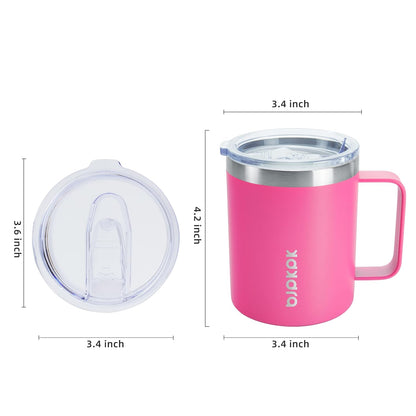 2PCS Insulated Coffee Mug with Lid, 12oz Stainless Steel Tumbler | Travel Coffee Mug with Handle, Vacuum Insulated Tumbler Cup for Camping, Office, Home, BPA Free Lid, Hot & Cold