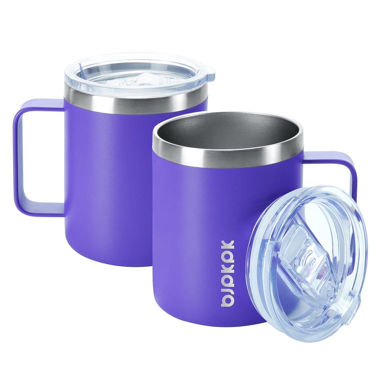 2PCS Insulated Coffee Mug with Lid, 12oz Stainless Steel Tumbler | Travel Coffee Mug with Handle, Vacuum Insulated Tumbler Cup for Camping, Office, Home, BPA Free Lid, Hot & Cold