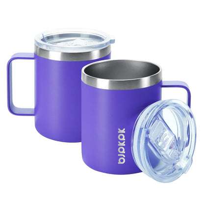 2PCS Insulated Coffee Mug with Lid, 12oz Stainless Steel Tumbler | Travel Coffee Mug with Handle, Vacuum Insulated Tumbler Cup for Camping, Office, Home, BPA Free Lid, Hot & Cold