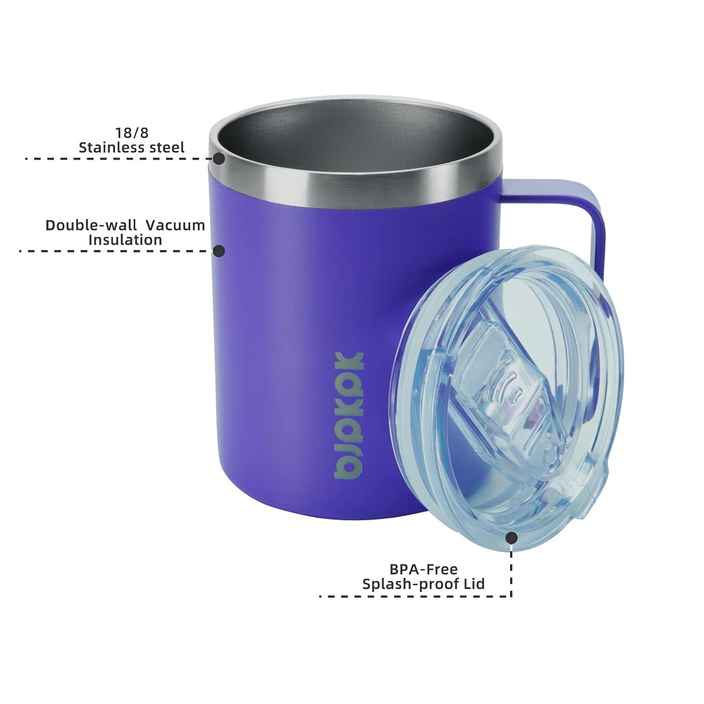 2PCS Insulated Coffee Mug with Lid, 12oz Stainless Steel Tumbler | Travel Coffee Mug with Handle, Vacuum Insulated Tumbler Cup for Camping, Office, Home, BPA Free Lid, Hot & Cold