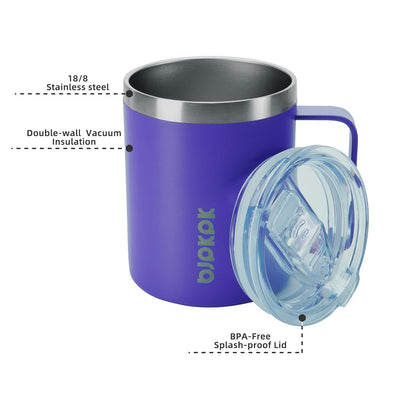 2PCS Insulated Coffee Mug with Lid, 12oz Stainless Steel Tumbler | Travel Coffee Mug with Handle, Vacuum Insulated Tumbler Cup for Camping, Office, Home, BPA Free Lid, Hot & Cold