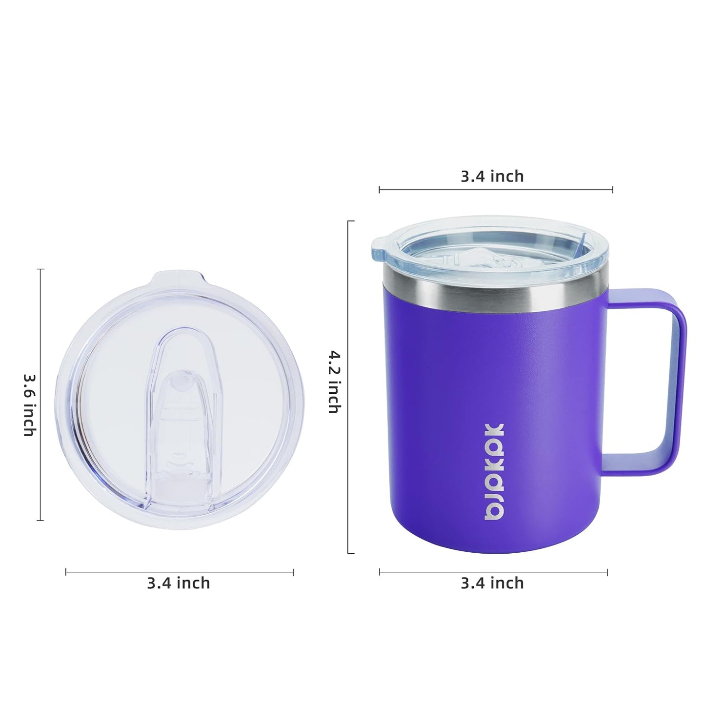 2PCS Insulated Coffee Mug with Lid, 12oz Stainless Steel Tumbler | Travel Coffee Mug with Handle, Vacuum Insulated Tumbler Cup for Camping, Office, Home, BPA Free Lid, Hot & Cold