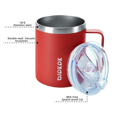 2PCS Insulated Coffee Mug with Lid, 12oz Stainless Steel Tumbler | Travel Coffee Mug with Handle, Vacuum Insulated Tumbler Cup for Camping, Office, Home, BPA Free Lid, Hot & Cold