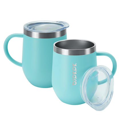 2PCS Insulated Coffee Mug with Lid, 12oz Stainless Steel Tumbler | Travel Coffee Mug with Handle, Vacuum Insulated Tumbler Cup for Camping, Office, Home, BPA Free Lid, Hot & Cold