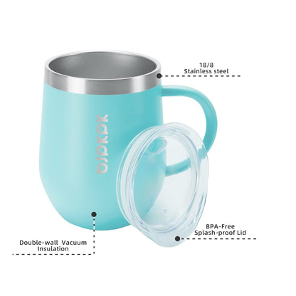 2PCS Insulated Coffee Mug with Lid, 12oz Stainless Steel Tumbler | Travel Coffee Mug with Handle, Vacuum Insulated Tumbler Cup for Camping, Office, Home, BPA Free Lid, Hot & Cold