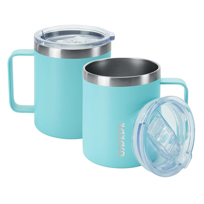 2PCS Insulated Coffee Mug with Lid, 12oz Stainless Steel Tumbler | Travel Coffee Mug with Handle, Vacuum Insulated Tumbler Cup for Camping, Office, Home, BPA Free Lid, Hot & Cold