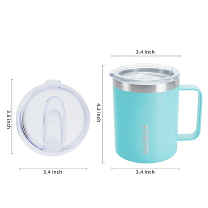 2PCS Insulated Coffee Mug with Lid, 12oz Stainless Steel Tumbler | Travel Coffee Mug with Handle, Vacuum Insulated Tumbler Cup for Camping, Office, Home, BPA Free Lid, Hot & Cold