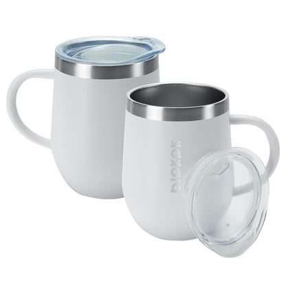 2PCS Insulated Coffee Mug with Lid, 12oz Stainless Steel Tumbler | Travel Coffee Mug with Handle, Vacuum Insulated Tumbler Cup for Camping, Office, Home, BPA Free Lid, Hot & Cold