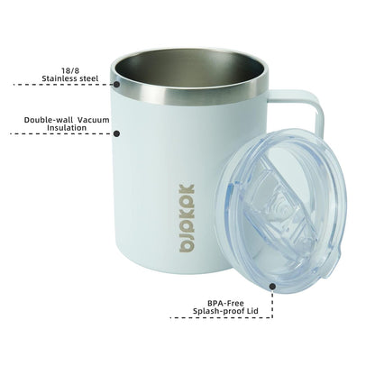 2PCS Insulated Coffee Mug with Lid, 12oz Stainless Steel Tumbler | Travel Coffee Mug with Handle, Vacuum Insulated Tumbler Cup for Camping, Office, Home, BPA Free Lid, Hot & Cold