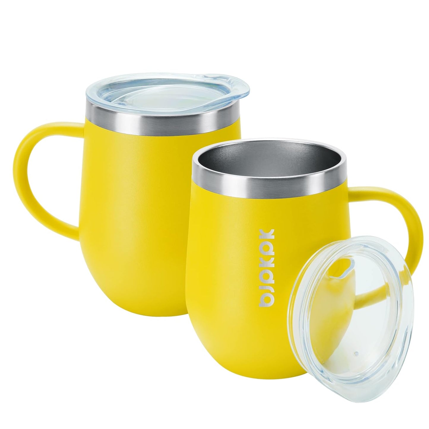2PCS Insulated Coffee Mug with Lid, 12oz Stainless Steel Tumbler | Travel Coffee Mug with Handle, Vacuum Insulated Tumbler Cup for Camping, Office, Home, BPA Free Lid, Hot & Cold