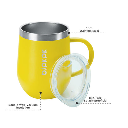 2PCS Insulated Coffee Mug with Lid, 12oz Stainless Steel Tumbler | Travel Coffee Mug with Handle, Vacuum Insulated Tumbler Cup for Camping, Office, Home, BPA Free Lid, Hot & Cold