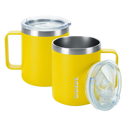 2PCS Insulated Coffee Mug with Lid, 12oz Stainless Steel Tumbler | Travel Coffee Mug with Handle, Vacuum Insulated Tumbler Cup for Camping, Office, Home, BPA Free Lid, Hot & Cold
