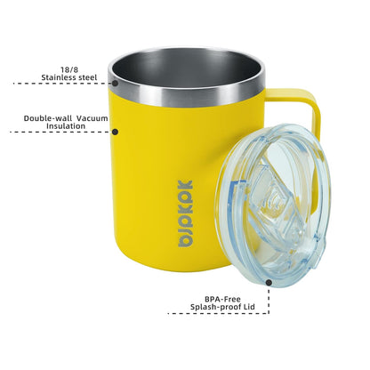 2PCS Insulated Coffee Mug with Lid, 12oz Stainless Steel Tumbler | Travel Coffee Mug with Handle, Vacuum Insulated Tumbler Cup for Camping, Office, Home, BPA Free Lid, Hot & Cold