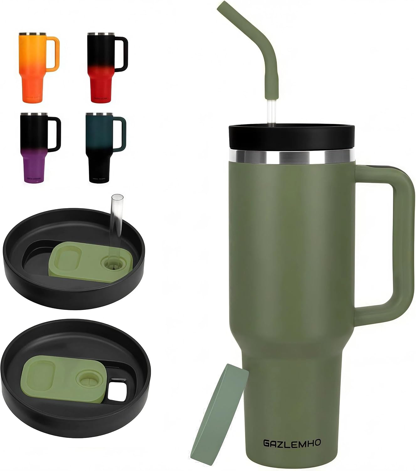40oz Tumbler with Handle and Straw Spout 2-in-1 Lid, Spill Leak Proof Insulated Travel Cup Traveler Water Mug Keep Cold Hot, Dishwasher Safe Stainless Steel Bottle Gifts for Women Men, Ombre Orange